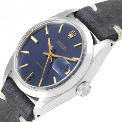 مملوكة مسبقًا Rolex Blue Leather and Stainless Steel OysterDate Precision 6694 Men's Wristwatch 35MM