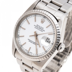 مملوكة مسبقًا Rolex White Stainless Steel Datejust 16220 Men's Wristwatch 36 mm