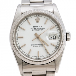 مملوكة مسبقًا Rolex White Stainless Steel Datejust 16220 Men's Wristwatch 36 mm