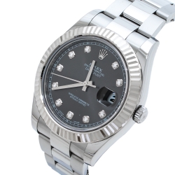 Pre Owned Rolex Grey Sunburst 18K White Gold Stainless Steel Diamond Datejust 116334 Men's Wristwatch 41 mm