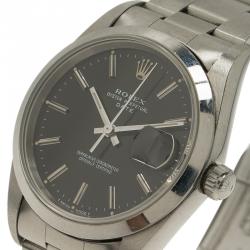 Pre Owned Rolex Black Stainless Steel Oyster Perpetual Date Men's Wristwatch 34MM