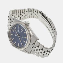 Pre Owned Rolex Blue Stainless Steel Datejust 1601 Automatic Men's Wristwatch 36 mm