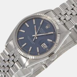Pre Owned Rolex Blue Stainless Steel Datejust 1601 Automatic Men's Wristwatch 36 mm