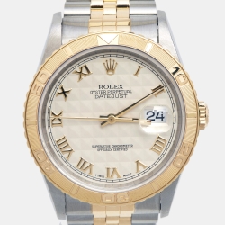 Pre Owned Rolex Beige 18K Yellow Gold Stainless Steel Datejust Thunderbird Turn-O-Graph 16263 Men's Wristwatch 36 mm