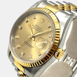 Pre Owned Rolex Champagne Diamonds 18K Yellow Gold And Stainless Steel Datejust 16233 Men's Wristwatch 36 mm