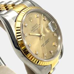Pre Owned Rolex Champagne Diamonds 18K Yellow Gold And Stainless Steel Datejust 16233 Men's Wristwatch 36 mm