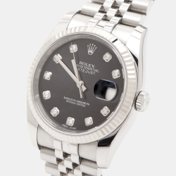 Pre Owned Rolex Black 18K White Gold Stainless Steel Datejust 116234-0083 Men's Wristwatch 36 mm