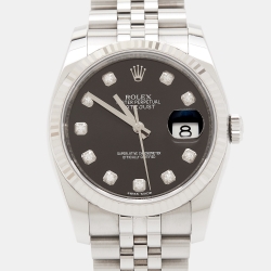 Pre Owned Rolex Black 18K White Gold Stainless Steel Datejust 116234-0083 Men's Wristwatch 36 mm