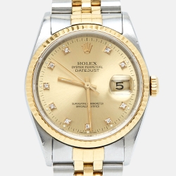 Pre Owned Rolex Champagne Diamond 18k Yellow Stainless Steel Datejust 16233 Men's Wristwatch 36 mm