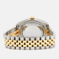 Pre Owned Rolex Brown Flower Motif 18K Yellow Gold Diamond Stainless Steel Datejust 116243 Unisex Wristwatch 36 mm 