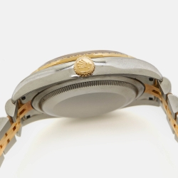 Pre Owned Rolex Brown Flower Motif 18K Yellow Gold Diamond Stainless Steel Datejust 116243 Unisex Wristwatch 36 mm 