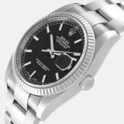 Rolex Datejust Steel White Gold Fluted Bezel Black Dial Men's Watch 36 mm