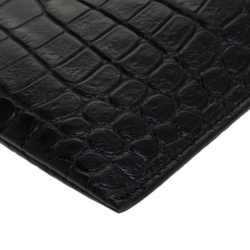 Pre Owned Saint Laurent Black Croc Embossed Zipped Tablet Holder                    