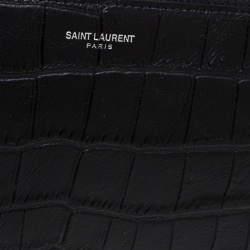 Pre Owned Saint Laurent Black Croc Embossed Zipped Tablet Holder                    