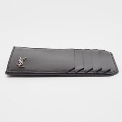 Saint Laurent Black Leather Zip Card Case