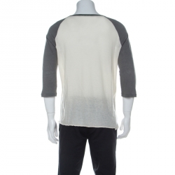 Saint Laurent Paris Bicolor Robot Print Cotton Wool Raglan Sleeve T-Shirt M