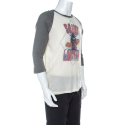 Saint Laurent Paris Bicolor Robot Print Cotton Wool Raglan Sleeve T-Shirt M