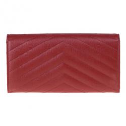 Pre Owned Saint Laurent Paris Red Leather Monogram Flap Wallet