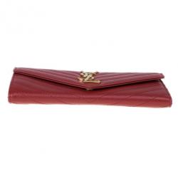 Pre Owned Saint Laurent Paris Red Leather Monogram Flap Wallet