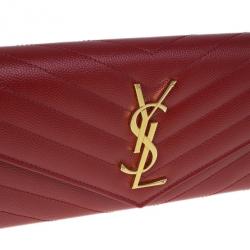 Pre Owned Saint Laurent Paris Red Leather Monogram Flap Wallet