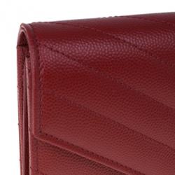 Pre Owned Saint Laurent Paris Red Leather Monogram Flap Wallet
