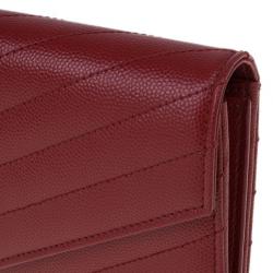 Pre Owned Saint Laurent Paris Red Leather Monogram Flap Wallet