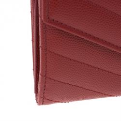 Pre Owned Saint Laurent Paris Red Leather Monogram Flap Wallet