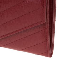 Pre Owned Saint Laurent Paris Red Leather Monogram Flap Wallet