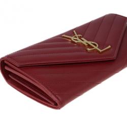 Pre Owned Saint Laurent Paris Red Leather Monogram Flap Wallet