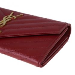 Pre Owned Saint Laurent Paris Red Leather Monogram Flap Wallet