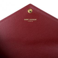 Pre Owned Saint Laurent Paris Red Leather Monogram Flap Wallet