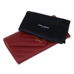 Pre Owned Saint Laurent Paris Red Leather Monogram Flap Wallet