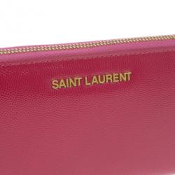 Pre Owned Saint Laurent Paris Pink Leather Zip Around Wallet
