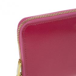 Pre Owned Saint Laurent Paris Pink Leather Zip Around Wallet