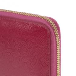 Pre Owned Saint Laurent Paris Pink Leather Zip Around Wallet