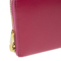 Pre Owned Saint Laurent Paris Pink Leather Zip Around Wallet