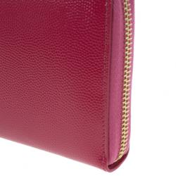 Pre Owned Saint Laurent Paris Pink Leather Zip Around Wallet