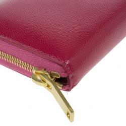Pre Owned Saint Laurent Paris Pink Leather Zip Around Wallet
