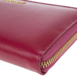 Pre Owned Saint Laurent Paris Pink Leather Zip Around Wallet