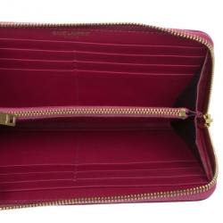 Pre Owned Saint Laurent Paris Pink Leather Zip Around Wallet