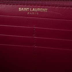 Pre Owned Saint Laurent Paris Pink Leather Zip Around Wallet
