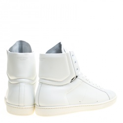 Pre Owned حذاء رياضي سان لوران باريس مرتفع من أعلى SL/01H كلاسيكي كورت شهير جلد أبيض أوبتيك مقاس 43