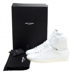 Pre Owned حذاء رياضي سان لوران باريس مرتفع من أعلى SL/01H كلاسيكي كورت شهير جلد أبيض أوبتيك مقاس 43