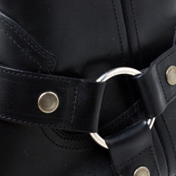 Pre Owned Saint Laurent Black Leather Harness Ankle Boots Size 41
