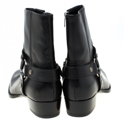 Pre Owned Saint Laurent Black Leather Harness Ankle Boots Size 41
