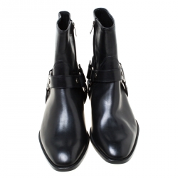 Pre Owned Saint Laurent Black Leather Harness Ankle Boots Size 41