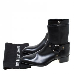 Pre Owned Saint Laurent Black Leather Harness Ankle Boots Size 41