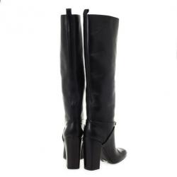 مملوكة مسبقًا Yves Saint Laurent Black Leather 'New Chyc 105' Chain Link Knee Length Boots Size 39.5