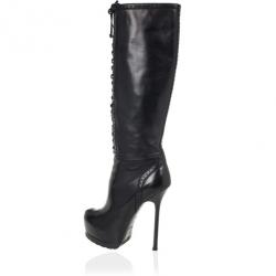 مملوكة مسبقًا Yves Saint Laurent Black Leather Tribtoo Knee Length Platform Boots Size 39.5