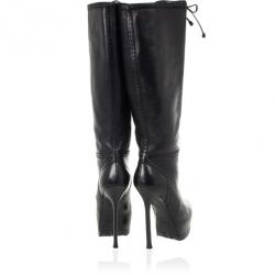 مملوكة مسبقًا Yves Saint Laurent Black Leather Tribtoo Knee Length Platform Boots Size 39.5